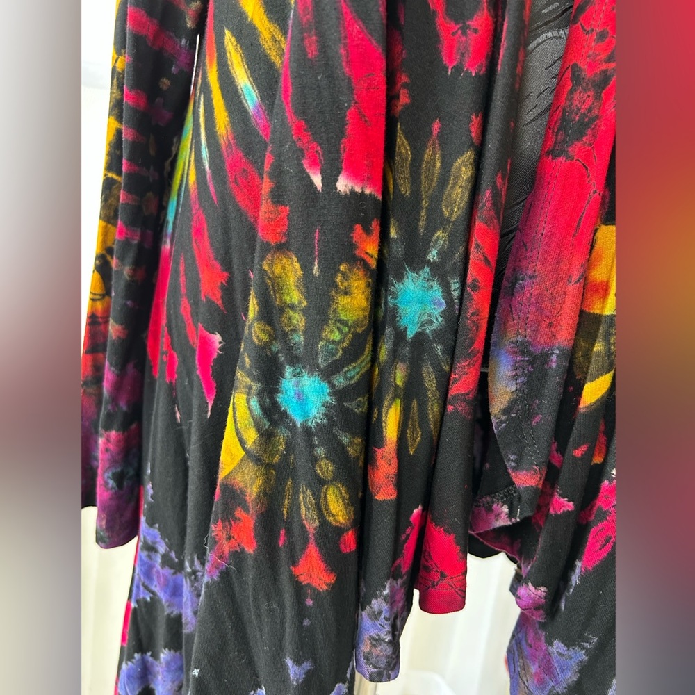 Boho Indy Artsy Flowy Kimono Cardigan Vibrant multicolor Tie Dye  XXL - Picture 8 of 13